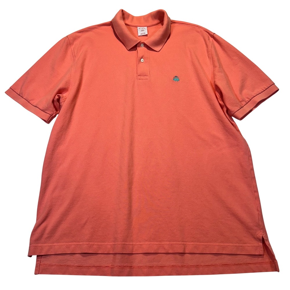 Brooks Brothers Mens XL Coral Orange Cotton Pique Short Sleeve Polo Shirt Logo